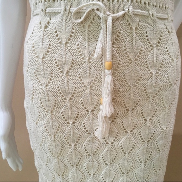 Freshman 1960 Womens Ivory Knit Crochet Drawstring Waist Dress Size Xs New - Picture 2 of 6